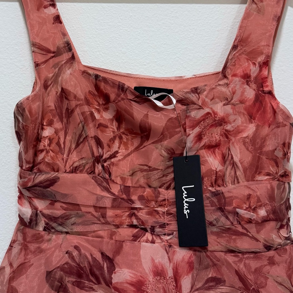 Lulu's Pink Floral Tiered Midi Dress - Picture 5 of 6